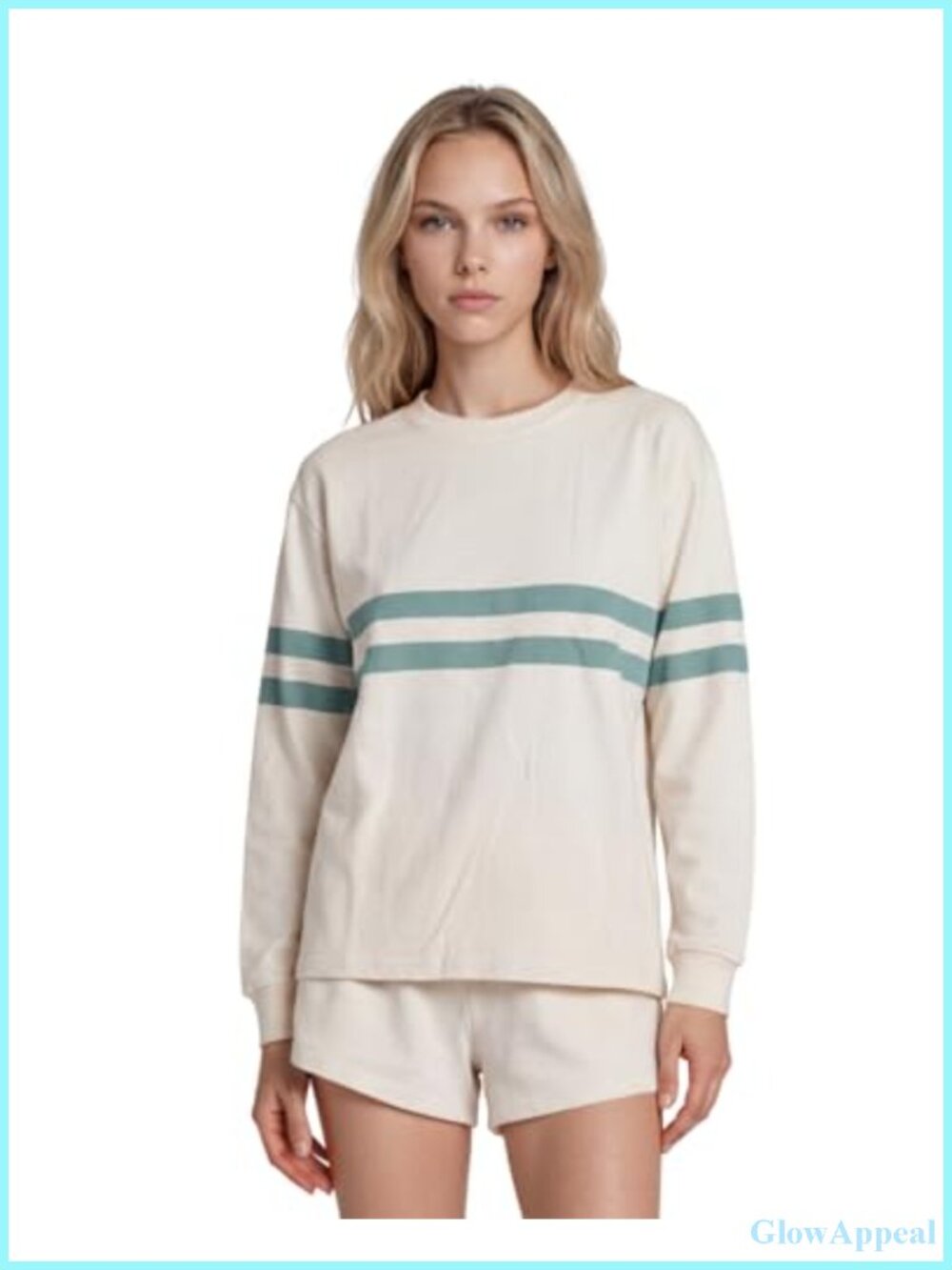 Matching Lounge Set Long Sleeve Crewneck Top and Shorts 100% Cotton